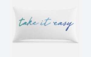 Charter Club White "Take It Easy" Embroidered Decorative Pillow, 12" x 22"